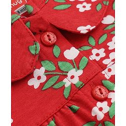 Babyhug Cotton Knit Front Open Full Sleeve Co-ord Top & Pajama Night Suit with Floral Print - Red