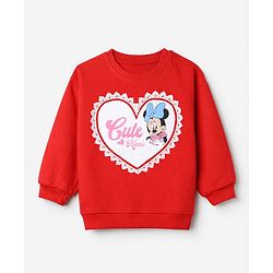 Babyhug Disney 100% Cotton Terry Knit Full Sleeves Sweatshirt and Pant Set with Minnie Mouse Graphic in Red