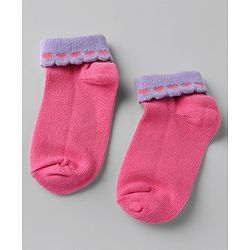 Cute walk By Babyhug Knit Anti-Bacterial Ankle Length Socks With Heart Design Pack Of 3 - Pink Purple White
