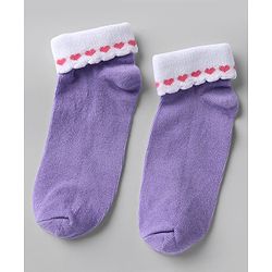 Cute walk By Babyhug Knit Anti-Bacterial Ankle Length Socks With Heart Design Pack Of 3 - Pink Purple White