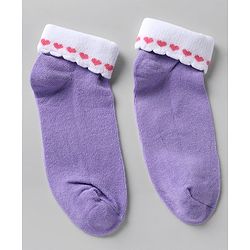 Cute walk By Babyhug Knit Anti-Bacterial Ankle Length Socks With Heart Design Pack Of 3 - Pink Purple White
