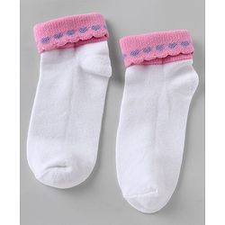 Cute walk By Babyhug Knit Anti-Bacterial Ankle Length Socks With Heart Design Pack Of 3 - Pink Purple White