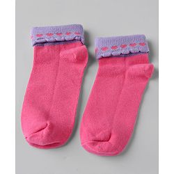 Cute walk By Babyhug Knit Anti-Bacterial Ankle Length Socks With Heart Design Pack Of 3 - Pink Purple White