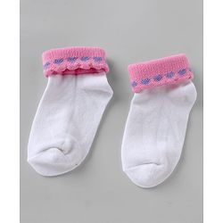 Cute walk By Babyhug Knit Anti-Bacterial Ankle Length Socks With Heart Design Pack Of 3 - Pink Purple White