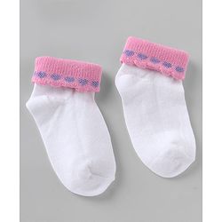 Cute walk By Babyhug Knit Anti-Bacterial Ankle Length Socks With Heart Design Pack Of 3 - Pink Purple White