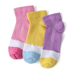 Cute Walk By Babyhug Knit Anti Bacterial Ankle Length Socks Pack Of 3 - Purple, Pink & Yellow