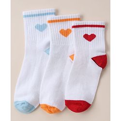 Cute Walk By Babyhug Anti Bacterial Ankle Length Socks With Heart Print Pack of 3 - Orange, Red & Light Blue