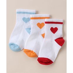 Cute Walk By Babyhug Anti Bacterial Ankle Length Socks With Heart Print Pack of 3 - Orange, Red & Light Blue