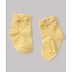 Cute Walk By Babyhug Knit Anti Bacterial Ankle Length Socks With Bow Applique Pack of 3 - White, Purple & Mustard