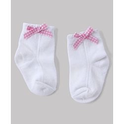 Cute Walk By Babyhug Knit Anti Bacterial Ankle Length Socks With Bow Applique Pack of 3 - White, Purple & Mustard