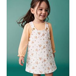 Babyhug Twill Woven Frock with Inner Tee with Full Sleeves and Floral Print - Pink