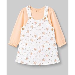 Babyhug Twill Woven Frock with Inner Tee with Full Sleeves and Floral Print - Pink