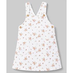 Babyhug Twill Woven Frock with Inner Tee with Full Sleeves and Floral Print - Pink