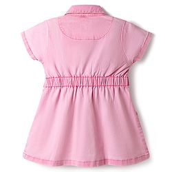 Babyhug Twill Woven One Piece Frock with Half Sleeves in Pink