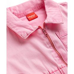 Babyhug Twill Woven One Piece Frock with Half Sleeves in Pink