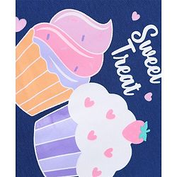 Babyhug 100% Cotton Knit 3/4th Sleeves Nighty with Cup Cake Print - Navy Blue