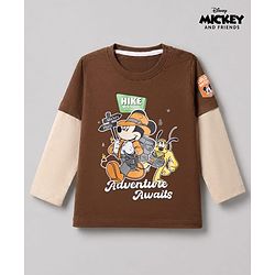 Babyhug Disney 100% Cotton Single Jersey Knit T-Shirt with Full Sleeves and Mickey and Friends Graphic Print - Brown