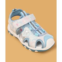 Cute Walk by Babyhug Velcro Closure Glitter & Floral Print Sandals - Blue