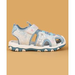 Cute Walk by Babyhug Velcro Closure Glitter & Floral Print Sandals - Blue