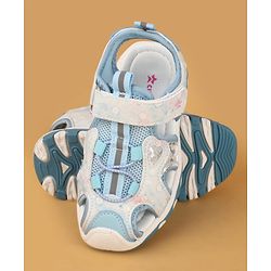 Cute Walk by Babyhug Velcro Closure Glitter & Floral Print Sandals - Blue