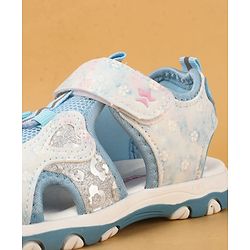 Cute Walk by Babyhug Velcro Closure Glitter & Floral Print Sandals - Blue
