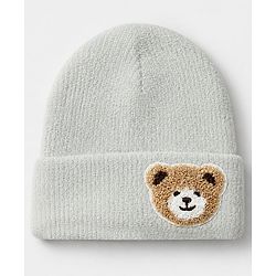 Babyhug Knit Solid Woollen Cap with Bear Embroidered Applique Light Blue - Diameter 15 cm