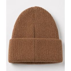 Babyhug Knit Solid Woollen Cap with Bear Embroidered Applique Light Brown - Diameter 15 cm