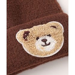 Babyhug Knit Solid Woollen Cap with Bear Embroidered Applique Brown - Diameter 15 cm