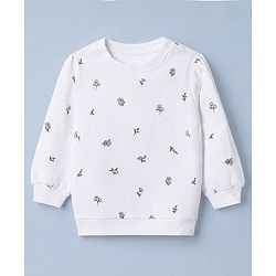 Babyhug 100% Cotton Terry Knit Sweatshirt with Full Sleeves and Floral Print in White
