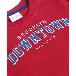 Babyhug Single Jersey Knit Full Sleeves T-Shirt With Text Print & Joggers Set - Red & Blue