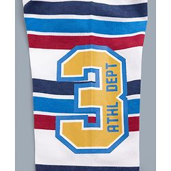 Babyhug Single Jersey Knit Full Sleeves Striped T-Shirt & Jeans Set With Varsity Print - White & Blue
