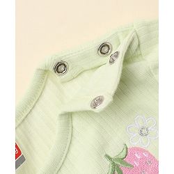Babyhug 100% Cotton Ribbed Knit Full Sleeves Winter T-Shirt with Strawberry Embroidery & Pocket - Light Green