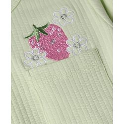 Babyhug 100% Cotton Ribbed Knit Full Sleeves Winter T-Shirt with Strawberry Embroidery & Pocket - Light Green
