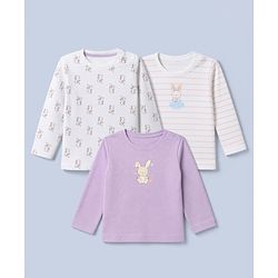 Babyhug 100% Cotton Interlock Knit T-Shirts with Full Sleeves and Rabbit Print in Purple & White Pack of 3