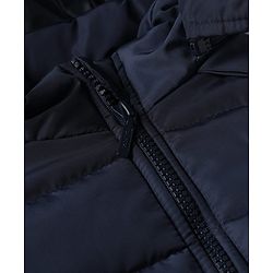 Babyhug Woven Full Sleeves Hooded Padded Winter Jacket With Text Embroidery - Navy Blue