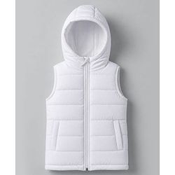 Babyhug Woven Padded Winter Jacket with Sleeveless and Front Zipper in White