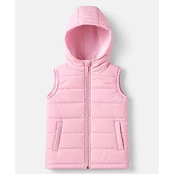 Babyhug Woven Padded/Quilted/ Winter Jacket with Sleeveless in Pink for 12-18 Months