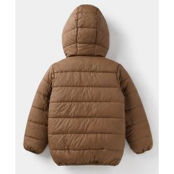 Babyhug Woven Full Sleeves Padded Hooded Winter Jacket with B Patch - Brown