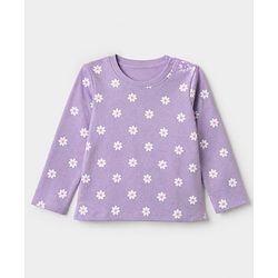 Babyhug 100% Cotton Interlock Knit Full Sleeves T-Shirts With Flower & Butterfly Print Pack Of 3 - Purple White & Pink