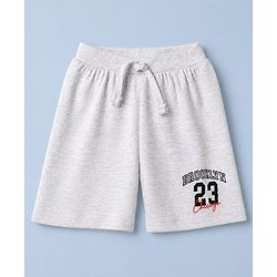Babyhug 100% Cotton Single Jersey Knit Mid Thigh Shorts with Draw Cord and Brooklyn 23 Print in Grey