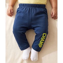 Babyhug Single Jersey Knit Full Length Jeggings with Champ Print in Blue