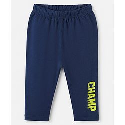 Babyhug Single Jersey Knit Full Length Jeggings with Champ Print in Blue