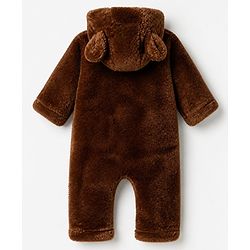 Babyhug Fur Knit Winter Romper with Full Sleeves and Koala Patch & Applique - Brown