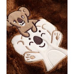Babyhug Fur Knit Winter Romper with Full Sleeves and Koala Patch & Applique - Brown