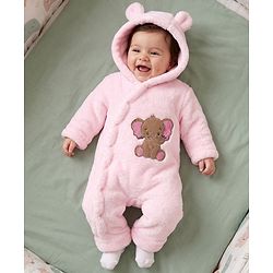 Babyhug Fur Knit Winter Romper with Full Sleeves and Koala Patch & Applique - Brown