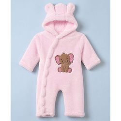 Babyhug Fur Knit Winter Romper with Full Sleeves and Koala Patch & Applique - Brown