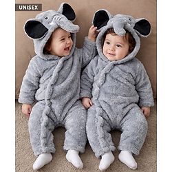 Babyhug Fur Knit Winter Romper with Full Sleeves and Koala Patch & Applique - Brown