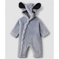 Babyhug Fur Knit Winter Romper with Full Sleeves and Koala Patch & Applique - Brown