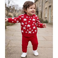 Babyhug Knit Full Sleeves Sweater Set with Star Design - Red