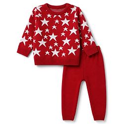 Babyhug Knit Full Sleeves Sweater Set with Star Design - Red